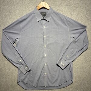 Bonobos Slim Fit Mens Blue White Micro Check Egyptian Cotton Blend Shirt Large
